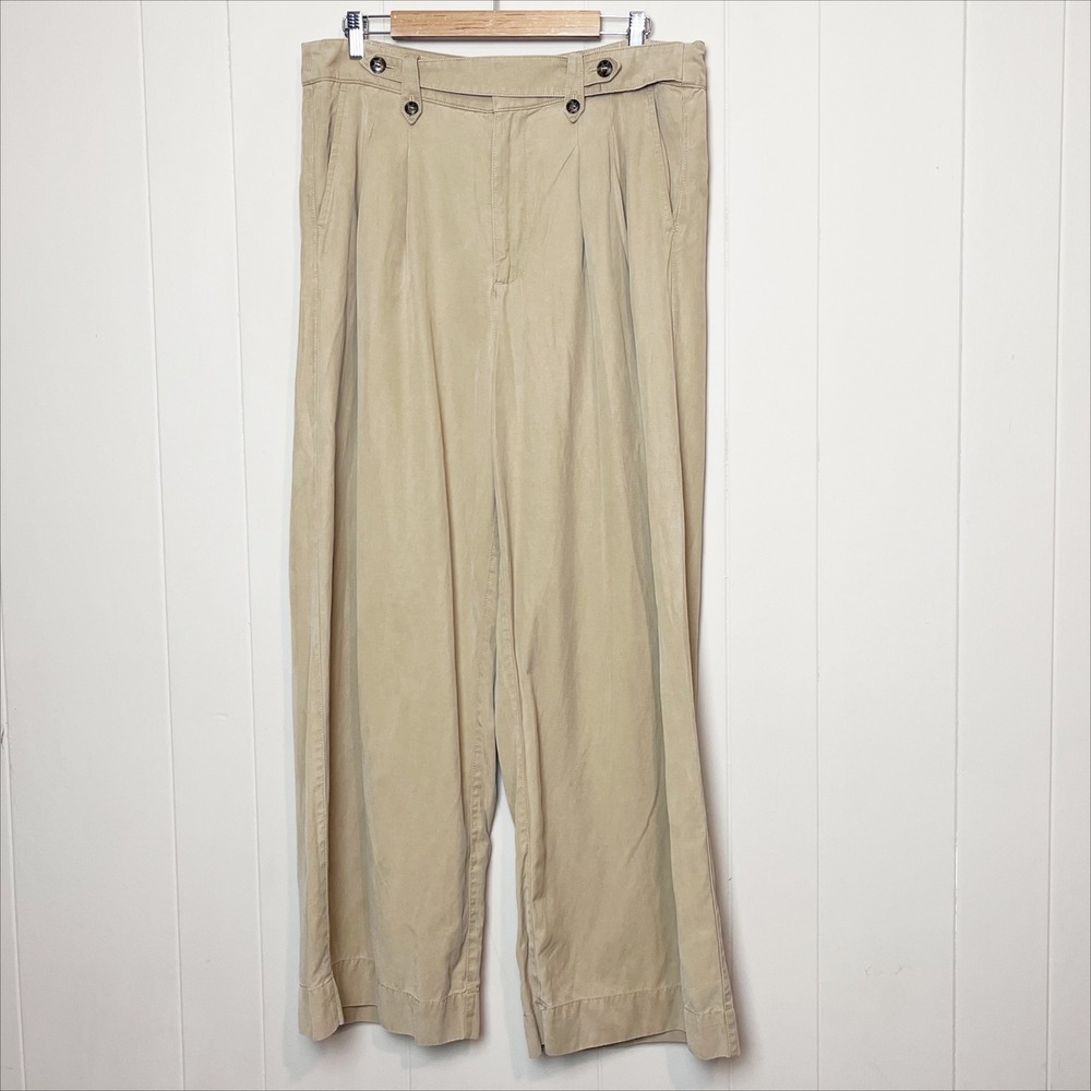 Madewell Harlow Wide Leg Pleated Trousers 14 Tan Khaki Linen Blend Pants Flowy - Picture 3 of 10